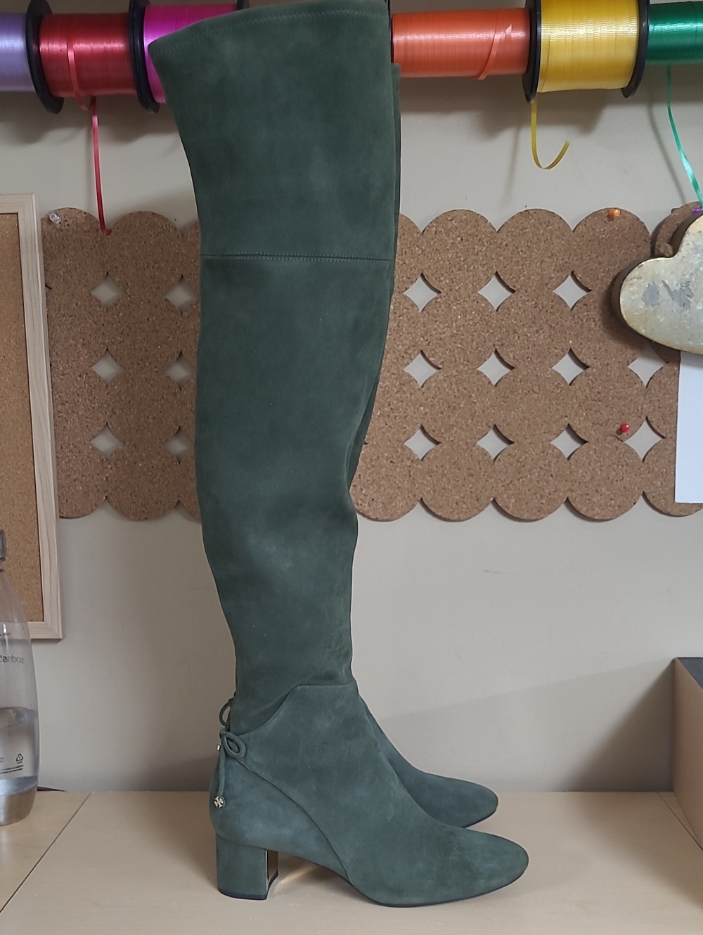 Tory Burch Laila Over-the-Knee Suede Boots Forest Green Size 8.5 Like New